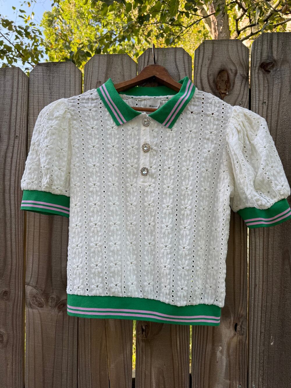 Maeve Eyelet Polo Top